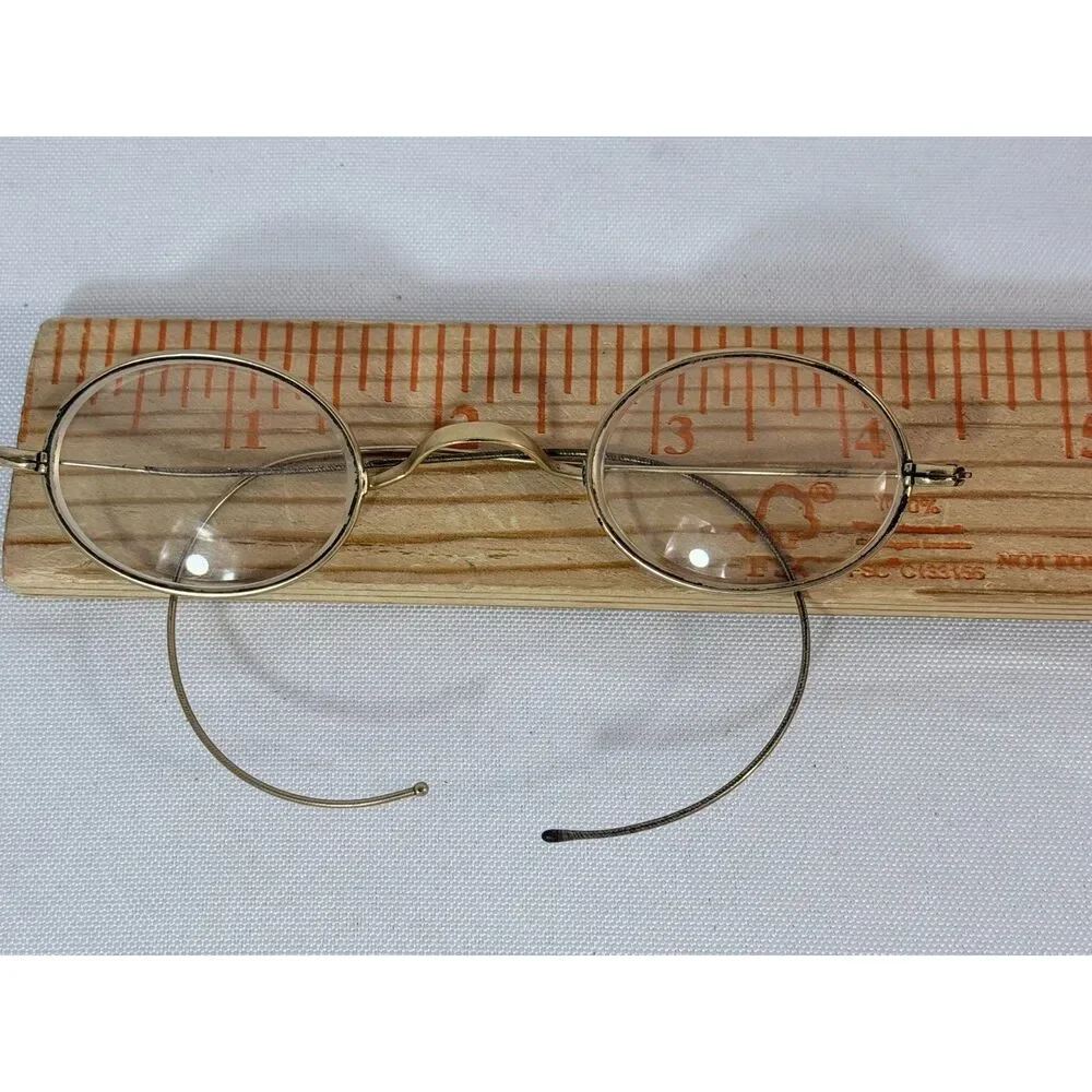 Antique STEVENS & CO Victorian Era Gold Wire Rim Eyeglasses Near Sight Cable